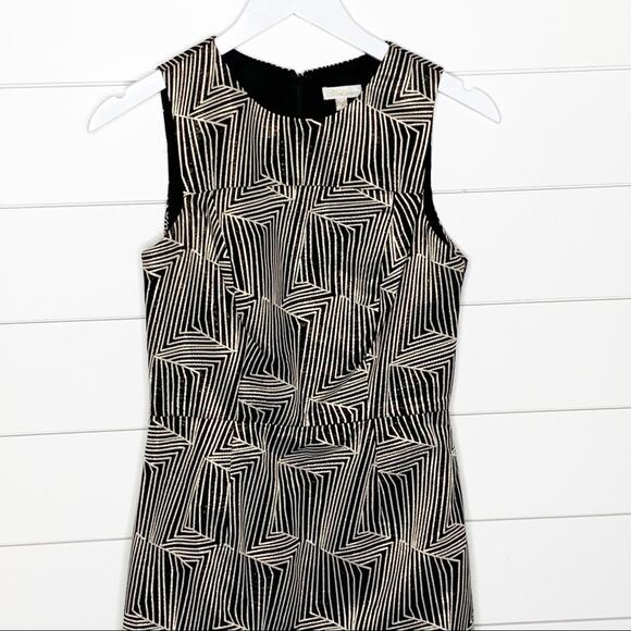 Shoshanna Glenda Abstract Jacquard Metallic Sheath Dress Black Gold Size 4 - Picture 3 of 10